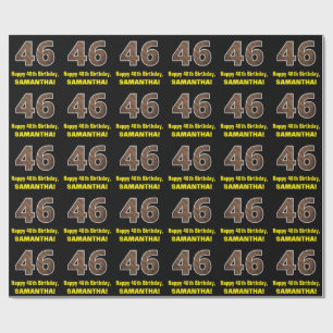46th Birthday: Name & Faux Wood Grain Pattern "46" Wrapping Paper