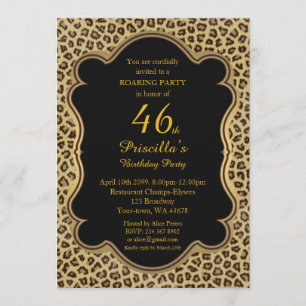46th,Birthday Party 46th,Cheetah, Black & Gold Invitation