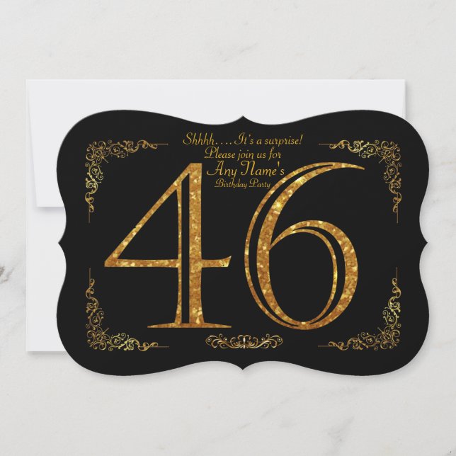46th,Birthday party 46th,great Gatsby,black & gold Invitation (Front)