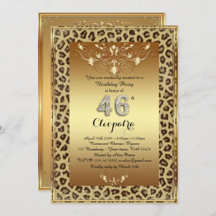 46th, Birthday Party 46th, Royal Cheetah gold plus Invitation