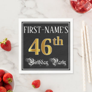 46th Birthday Party — Fancy Script, Faux Gold Lo Napkin