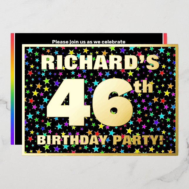 46th Birthday Party — Fun, Colourful Stars Pattern (Front/Back)