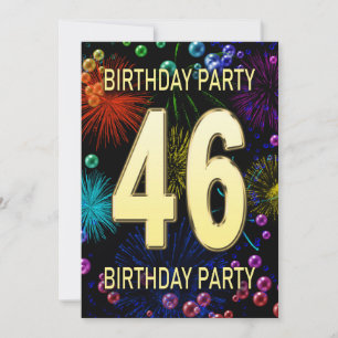 46th Birthday Party Invitation Fireworks Bubbles