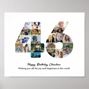 46th Birthday Party Number 46 Photo Collage Poster