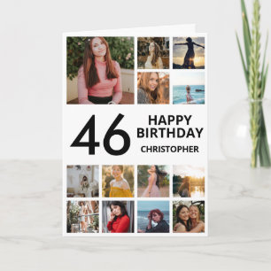 46th Birthday Photo Collage 13 Photos Black White Card