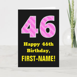 46th Birthday: Pink Stripes and Hearts "46" + Name Card