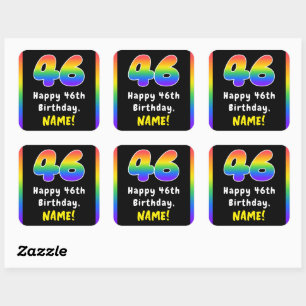46th Birthday: Rainbow Spectrum # 46, Custom Name Square Sticker