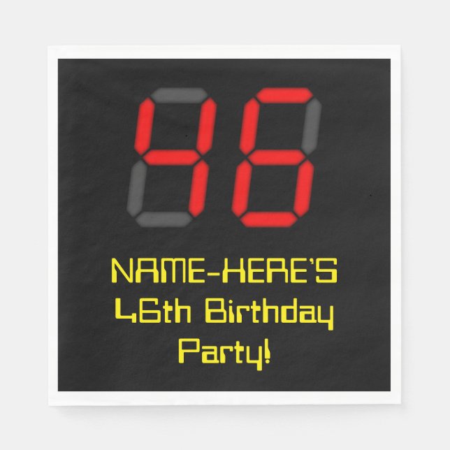 46th Birthday: Red Digital Clock Style "46" + Name Napkin (Front)