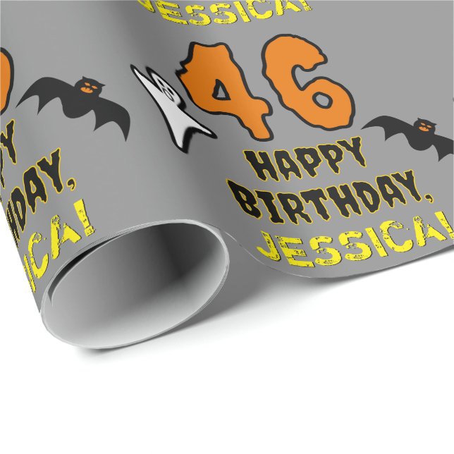 46th Birthday: Spooky Halloween Theme, Custom Name Wrapping Paper (Roll Corner)