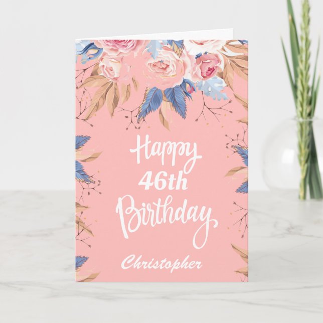 46th Birthday Watercolor Botanical Pink Floral Card (Front)