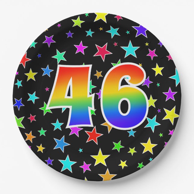 46th Event: Bold, Fun, Colourful Rainbow 46 Paper Plate (Front)