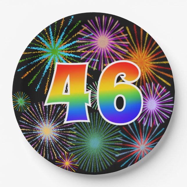 46th Event - Fun, Colourful, Bold, Rainbow 46 Paper Plate (Front)