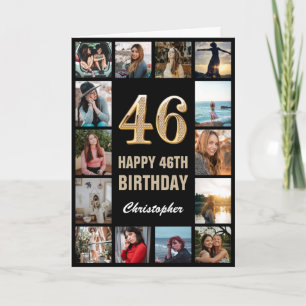 46th Happy Birthday Black and Gold Photo Collage Card