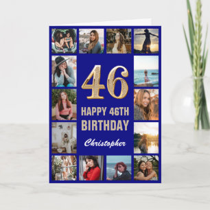 46th Happy Birthday Navy Blue & Gold Photo Collage Card