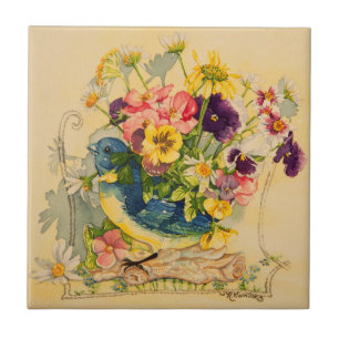 4779 Bluebird Vase with Pansies Tile