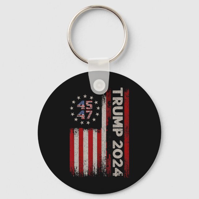 47 Donald Trump 2024 American Flag 2024 Election  Key Ring (Front)