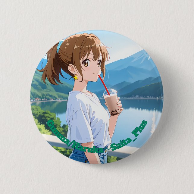 47_Plus 群馬 春風 - Gunma Haruka 6 Cm Round Badge (Front)