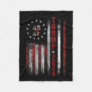 47 Trump 2024 American Flag 1 Fleece Blanket