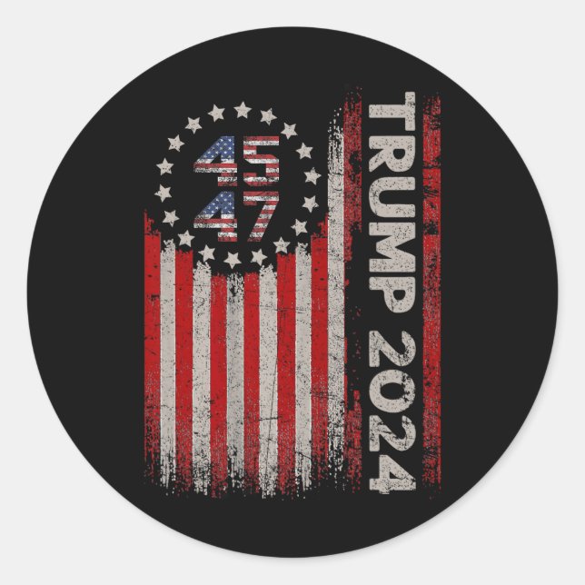 47 Trump 2024 American Flag 4  Classic Round Sticker (Front)