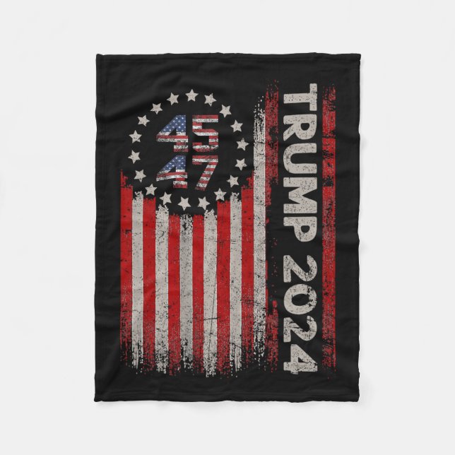 47 Trump 2024 American Flag 4  Fleece Blanket (Front)