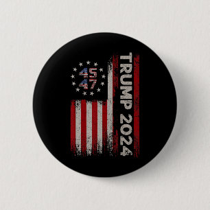 47 Trump 2024 American Flag  6 Cm Round Badge