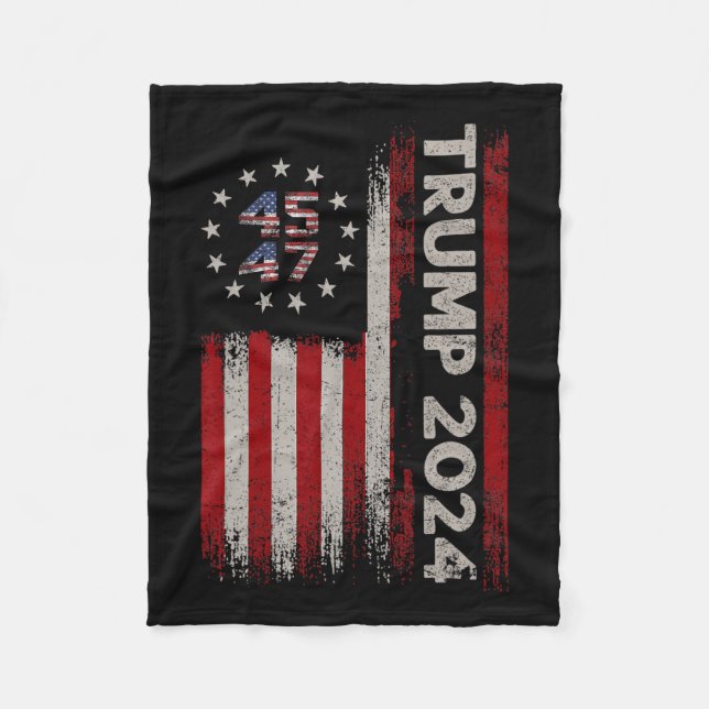 47 Trump 2024 American Flag (on Back) 1  Fleece Blanket (Front)