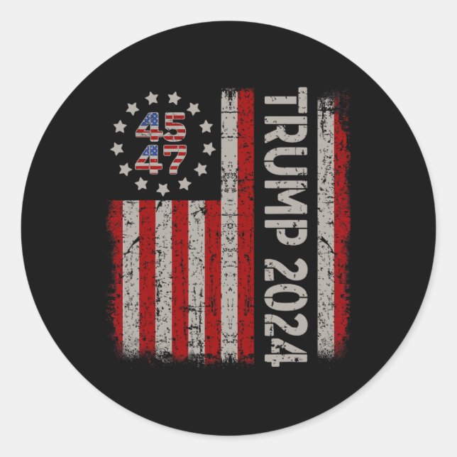 47 Trump 2024 American Flag (on Back)  Classic Round Sticker (Front)