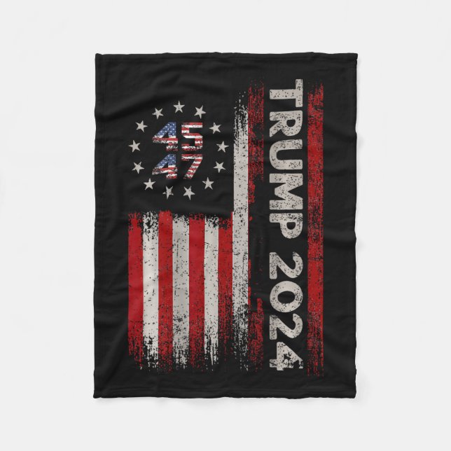 47 Trump 2024 American Flag (on Back)  Fleece Blanket (Front)