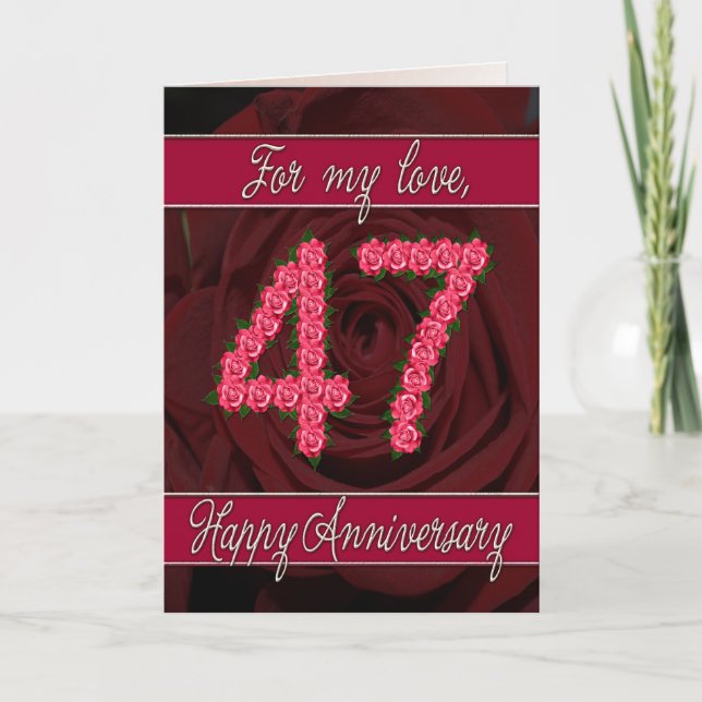 47th anniversary card with roses and leaves (Front)