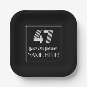 47th Birthday — Art Deco Inspired Look “47” + Name Paper Plate