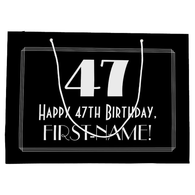 47th Birthday: Art Deco Inspired Style "47", Name Large Gift Bag (Back)