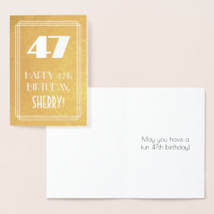 47th Birthday ~ Art Deco Style "47" & Custom Name Foil Card