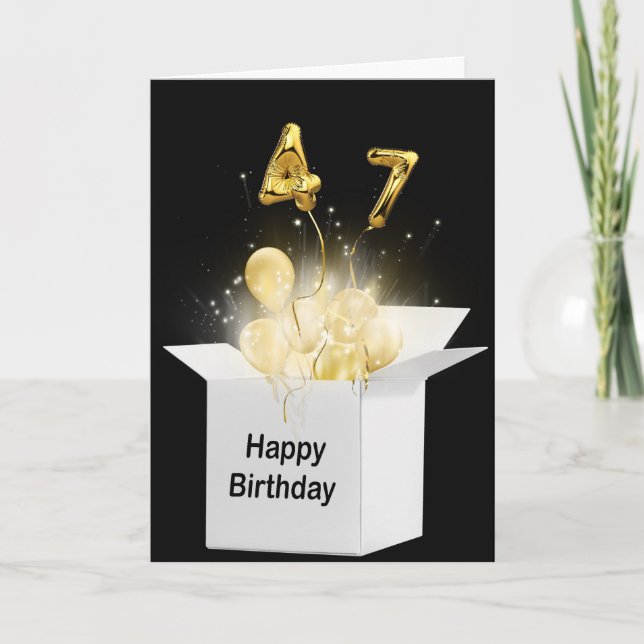 47th Birthday Balloons In White Box  Card (Front)
