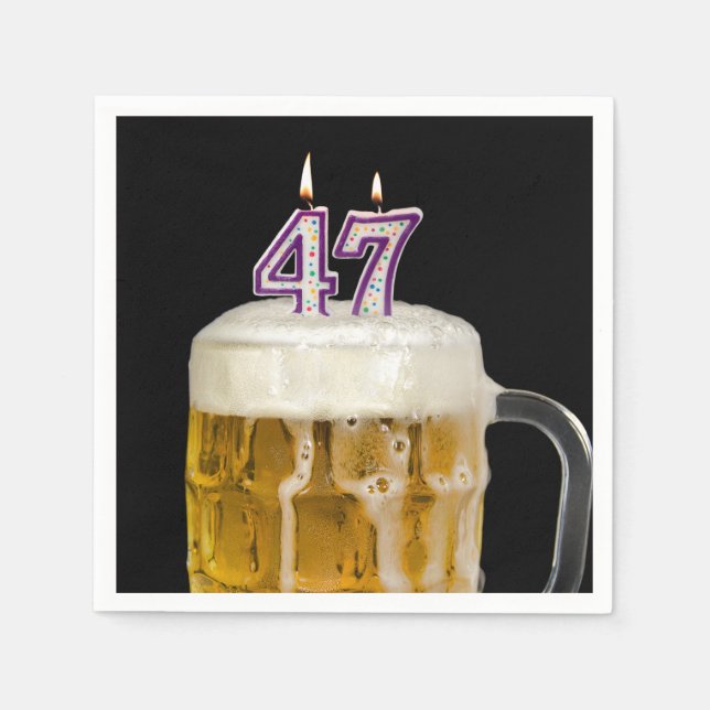 47th Birthday Beer on black Napkin (Front)