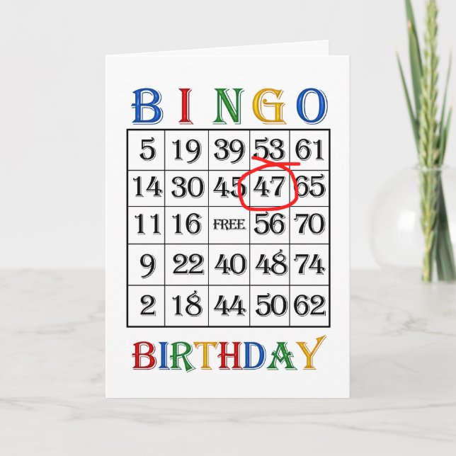 47th Birthday Bingo card (Front)