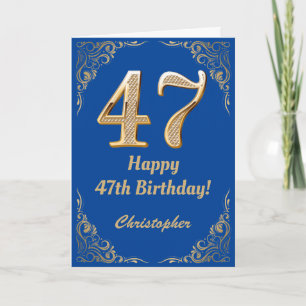 47th Birthday Blue and Gold Glitter Frame Card