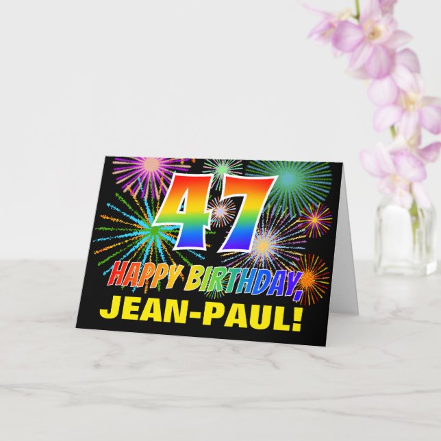 47th Birthday: Bold, Fun, Fireworks, Rainbow 47 Card (Orchid)