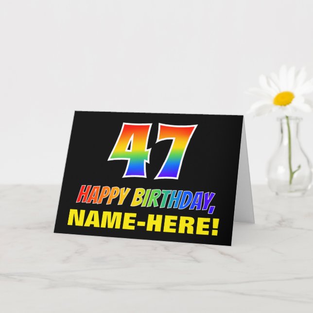 47th Birthday: Bold, Fun, Simple, Rainbow 47 Card (Small Plant)
