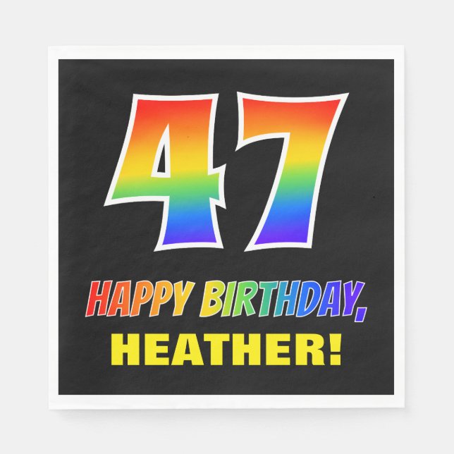 47th Birthday: Bold, Fun, Simple, Rainbow 47 Napkin (Front)