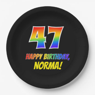 47th Birthday: Bold, Fun, Simple, Rainbow 47 Paper Plate