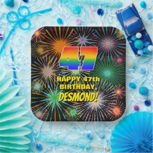 47th Birthday: Colourful, Fun Celebratory Firework Paper Plate