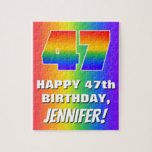 47th Birthday: Colourful, Fun Rainbow Pattern # 47 Jigsaw Puzzle