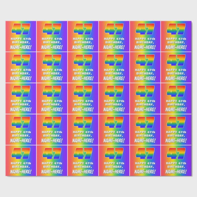47th Birthday: Colourful, Fun Rainbow Pattern # 47 Wrapping Paper (Seam)