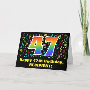 47th Birthday: Colourful Music Symbols & Rainbow 4 Card
