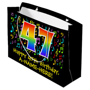 47th Birthday - Colourful Music Symbols, Rainbow 4 Large Gift Bag