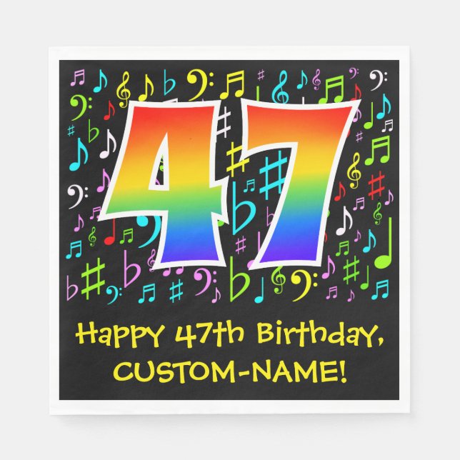 47th Birthday - Colourful Music Symbols, Rainbow 4 Napkin (Front)