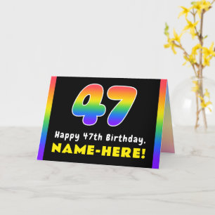 47th Birthday: Colourful Rainbow # 47, Custom Name Card