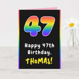 47th Birthday: Colourful Rainbow # 47, Custom Name Card