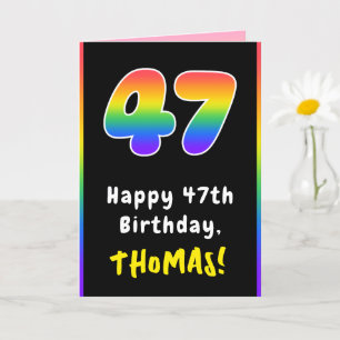47th Birthday: Colourful Rainbow # 47, Custom Name Card