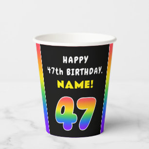 47th Birthday: Colourful Rainbow # 47, Custom Name Paper Cups
